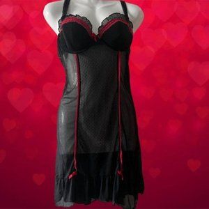 Babydoll Slip Lingerie Black Push-Up Bra Sexy Lace & Mesh Elana Intimates XL